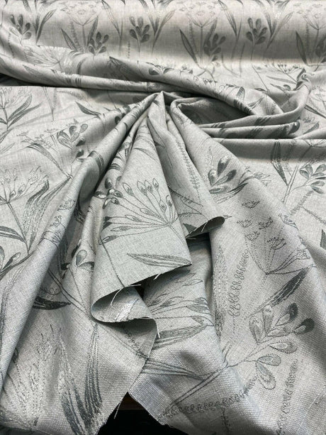 Lau Blue Cactus Embroidered Floral Linen Fabric - Blue Cactus Embroidered Floral, 54" Width, 12.5" Vertical Repeat (1 Yard)