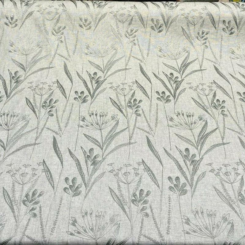 Lau Blue Cactus Embroidered Floral Linen Fabric - Blue Cactus Embroidered Floral, 54" Width, 12.5" Vertical Repeat (1 Yard)