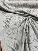 Lau Blue Cactus Embroidered Floral Linen Fabric - Blue Cactus Embroidered Floral, 54" Width, 12.5" Vertical Repeat (1 Yard)