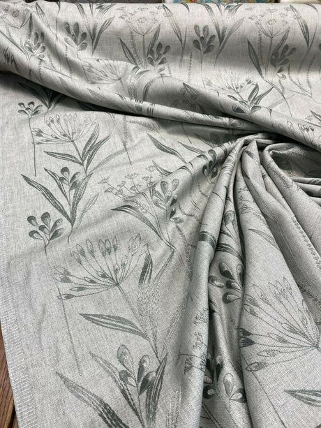 Lau Blue Cactus Embroidered Floral Linen Fabric - Blue Cactus Embroidered Floral, 54" Width, 12.5" Vertical Repeat (1 Yard)
