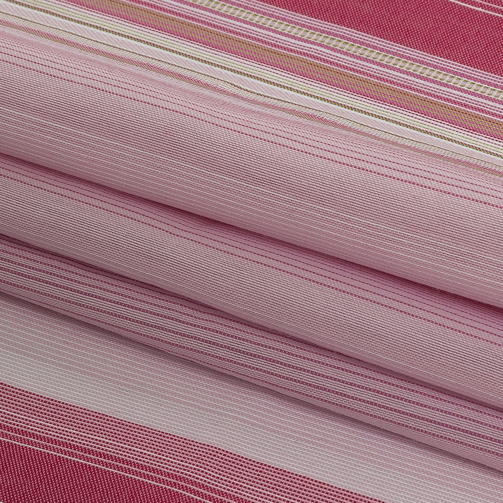 Pink and White Barcode Striped Cotton Blend Voile