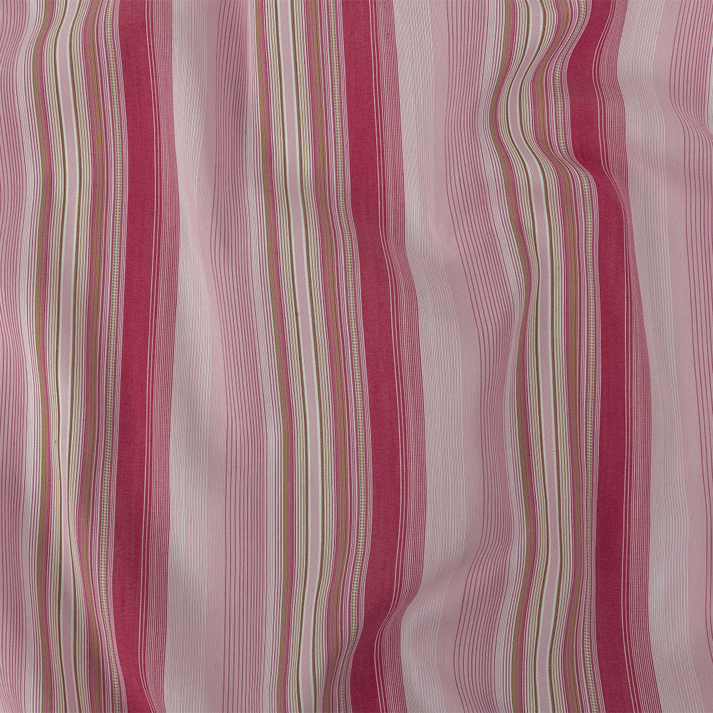 Pink and White Barcode Striped Cotton Blend Voile