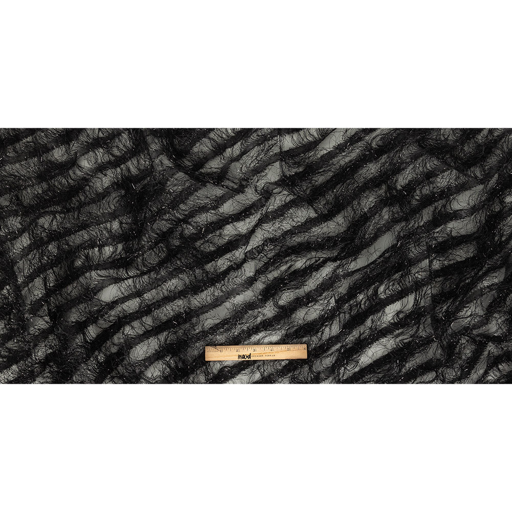 Novelty Metallic Black Regimental Striped Fringe on a Silk Base
