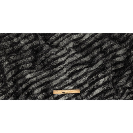 Novelty Metallic Black Regimental Striped Fringe on a Silk Base