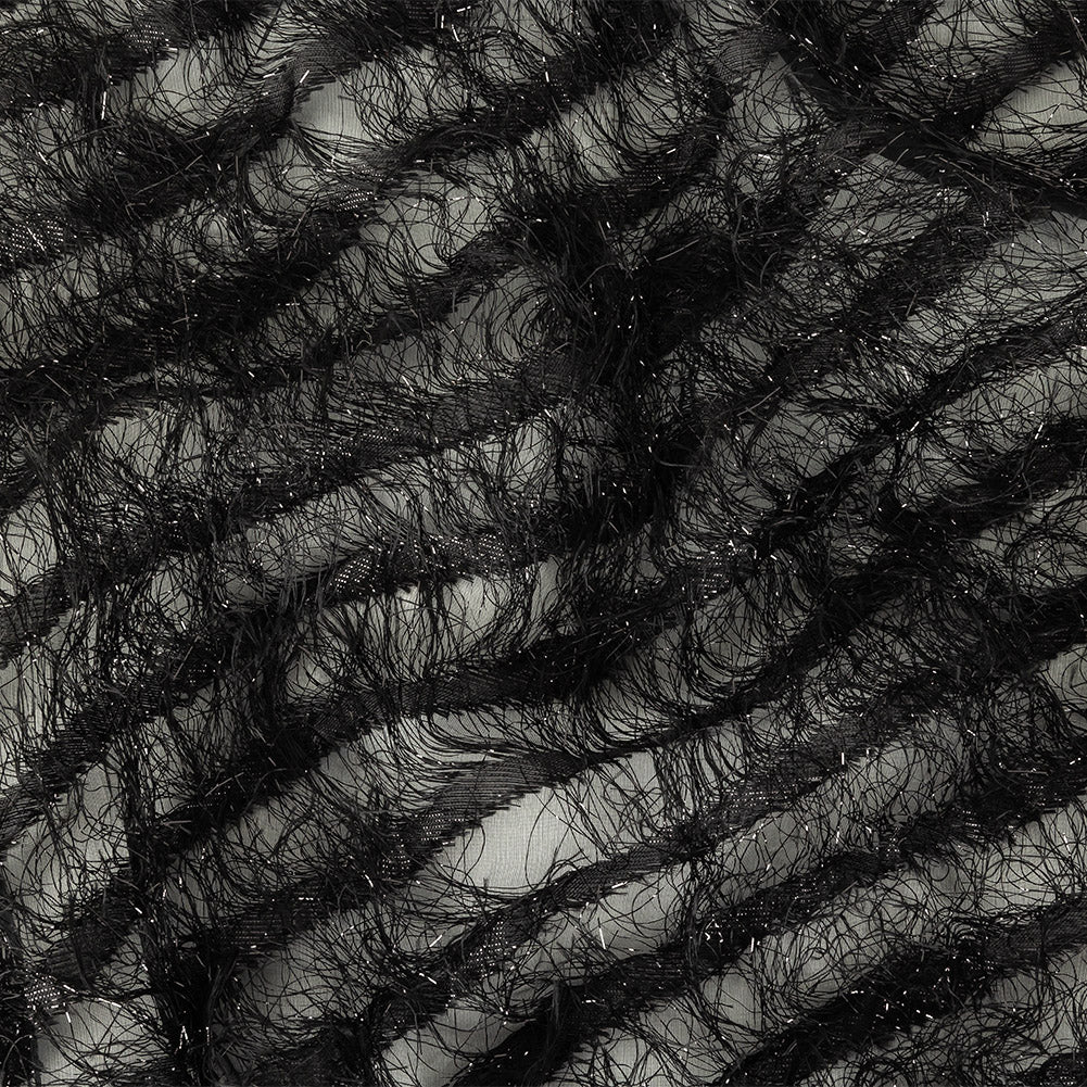Novelty Metallic Black Regimental Striped Fringe on a Silk Base