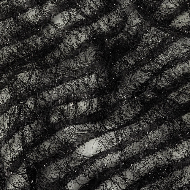 Novelty Metallic Black Regimental Striped Fringe on a Silk Base