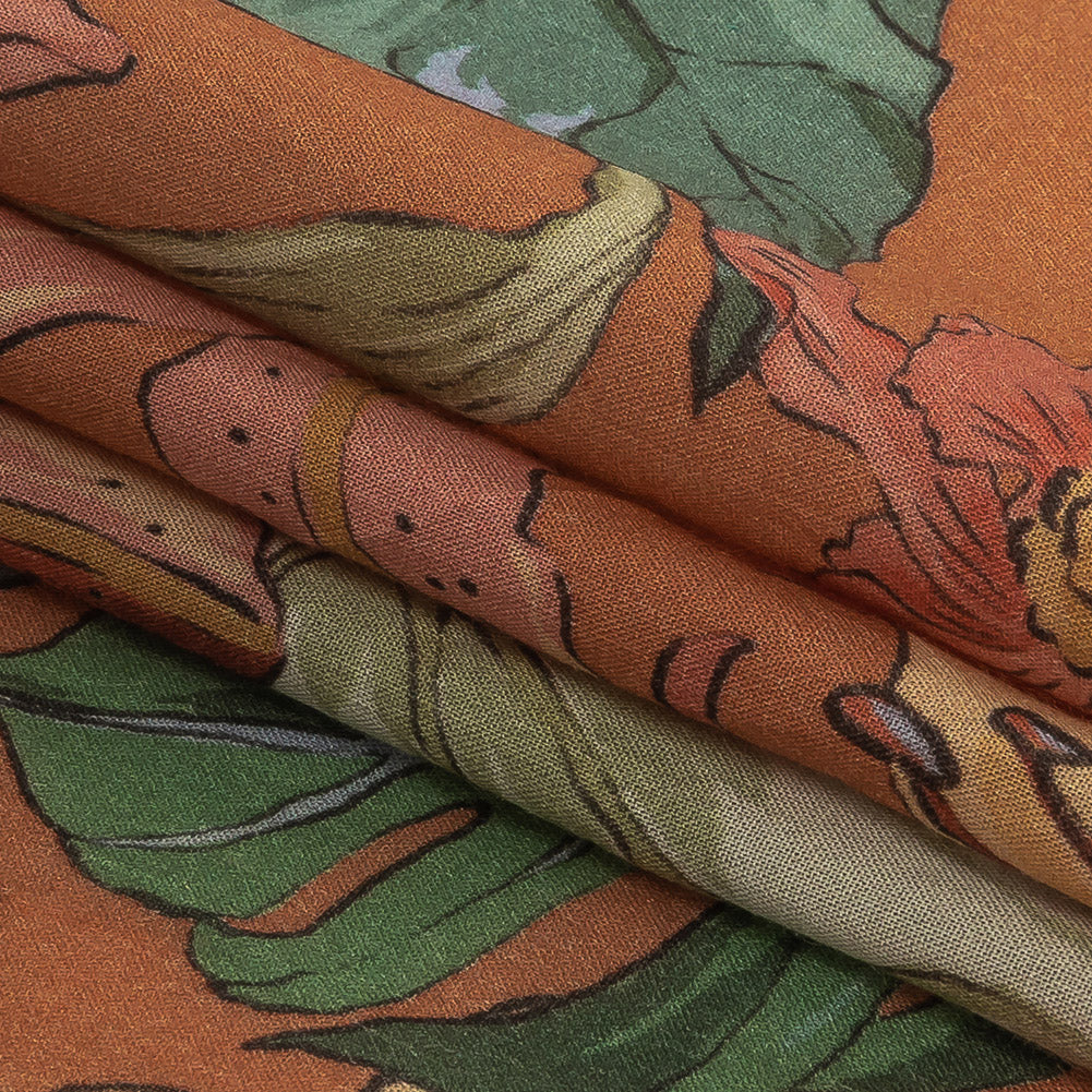 Tangerine and Celadon Tint Floral Viscose Batiste