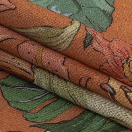 Tangerine and Celadon Tint Floral Viscose Batiste