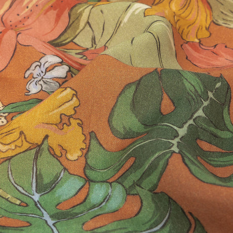 Tangerine and Celadon Tint Floral Viscose Batiste