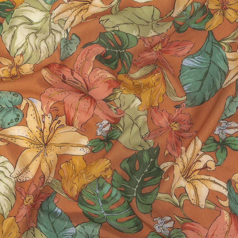 Tangerine and Celadon Tint Floral Viscose Batiste
