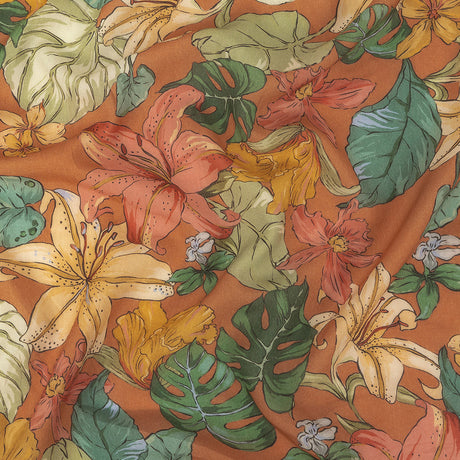 Tangerine and Celadon Tint Floral Viscose Batiste