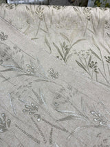 Lau Linen Flax Embroidered Floral Fabric - Flax Embroidered Floral, 54" Width (1 Yard)