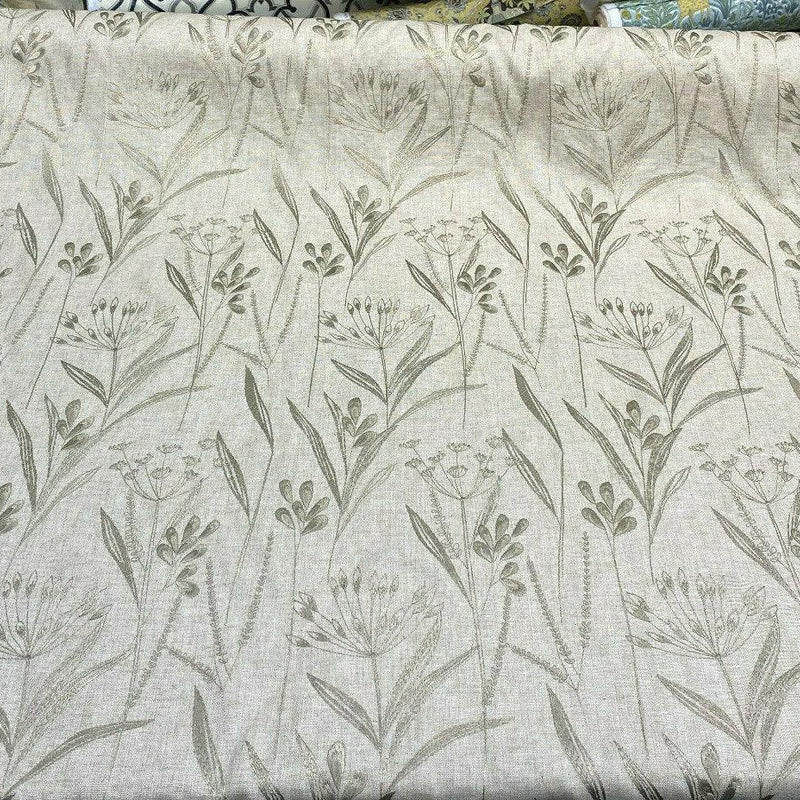 Lau Linen Flax Embroidered Floral Fabric - Flax Embroidered Floral, 54" Width (1 Yard)
