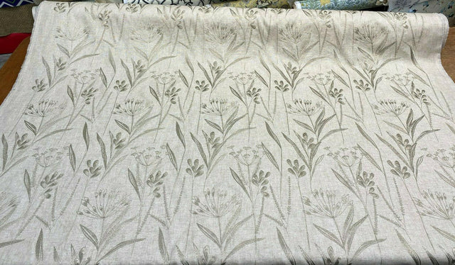 Lau Linen Flax Embroidered Floral Fabric - Flax Embroidered Floral, 54" Width (1 Yard)