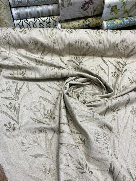 Lau Linen Flax Embroidered Floral Fabric - Flax Embroidered Floral, 54" Width (1 Yard)