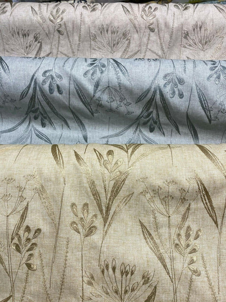 Lau Linen Flax Embroidered Floral Fabric - Flax Embroidered Floral, 54" Width (1 Yard)