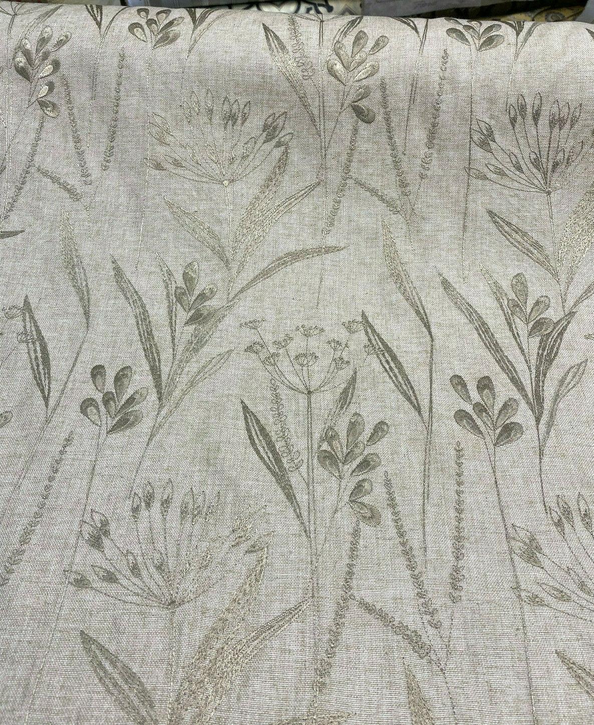 Lau Linen Flax Embroidered Floral Fabric - Flax Embroidered Floral, 54" Width (1 Yard)