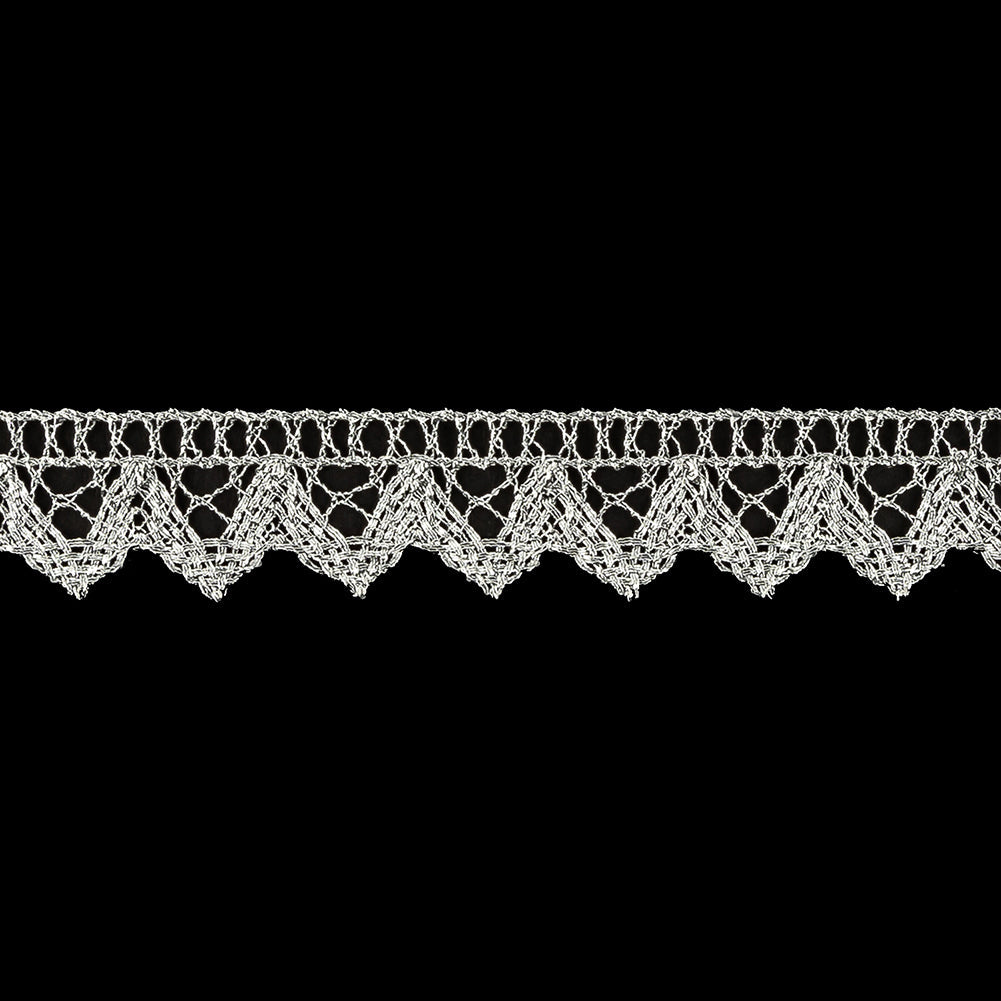 Silver Lurex Geometric Scalloped Lace Trimming - 0.625"