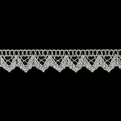 Silver Lurex Geometric Scalloped Lace Trimming - 0.625"
