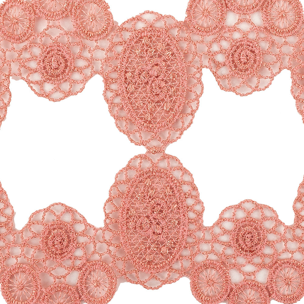Salmon Pink Circles and Squares Lace Trimming - 3.75"