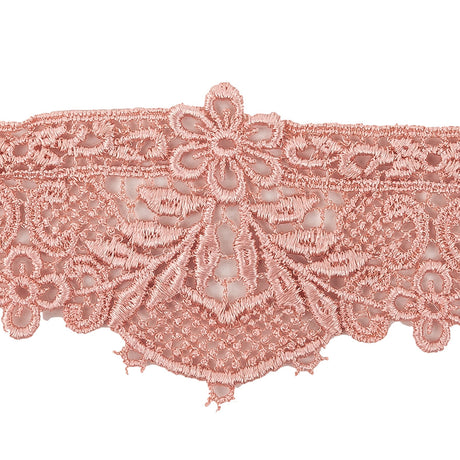 Salmon Pink Floral Lace Trimming - 2.375"