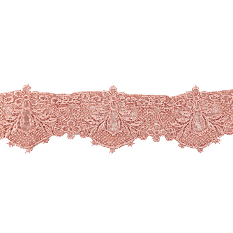 Salmon Pink Floral Lace Trimming - 2.375"
