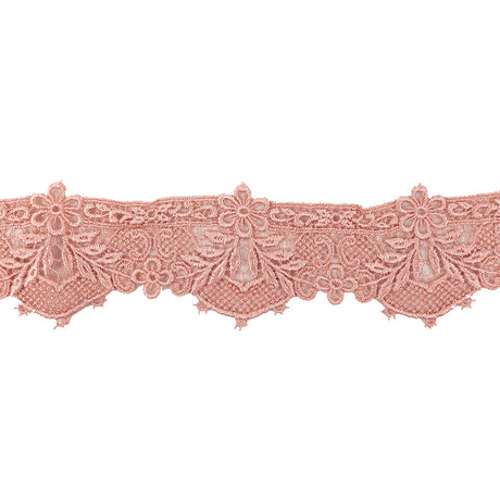 Salmon Pink Floral Lace Trimming - 2.375"