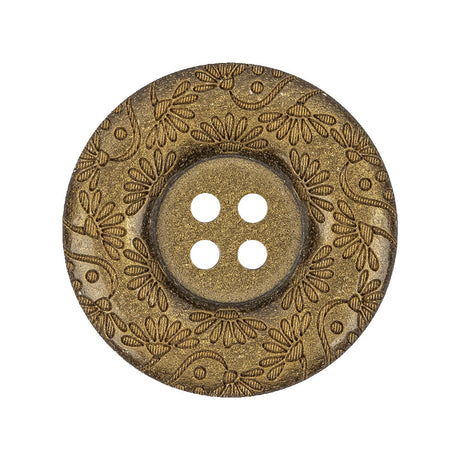 Gold Floral Iridescent Rolled Rim 4-Hole Nylon Button - 44L/28mm
