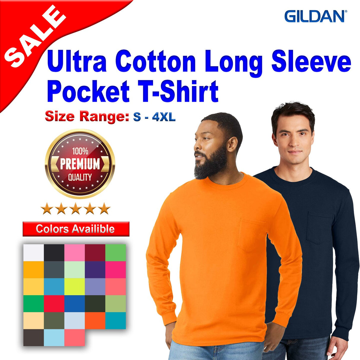 Gildan® Ultra Cotton Crewneck Long Sleeve Pocket T-Shirt - 2410