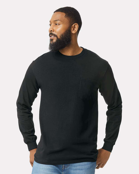 Gildan Ultra Cotton Crewneck Long Sleeve Pocket T-Shirt 2410