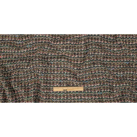 Italian Army Green, Yellow and Hot Pink Stripes Boucled Wool Sweater Knit