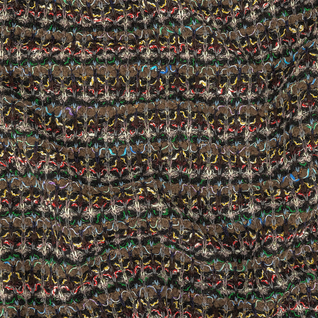 Italian Army Green, Yellow and Hot Pink Stripes Boucled Wool Sweater Knit