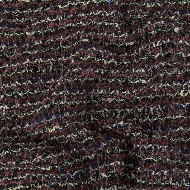 Rose, Eggplant and Metallic Silver Loopy Wool Sweater Knit