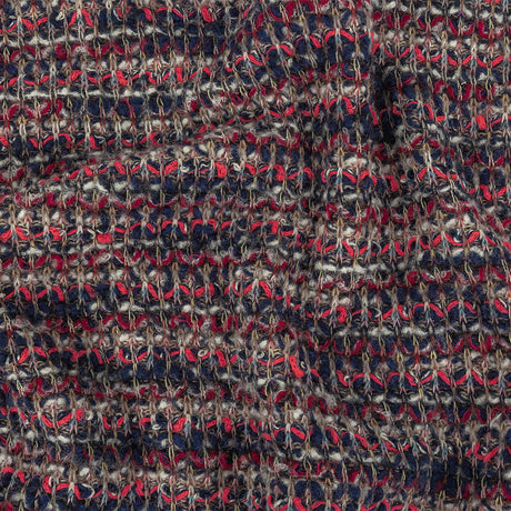 Navy, White and Neon Pink Loopy Stripes Wool Sweater Knit
