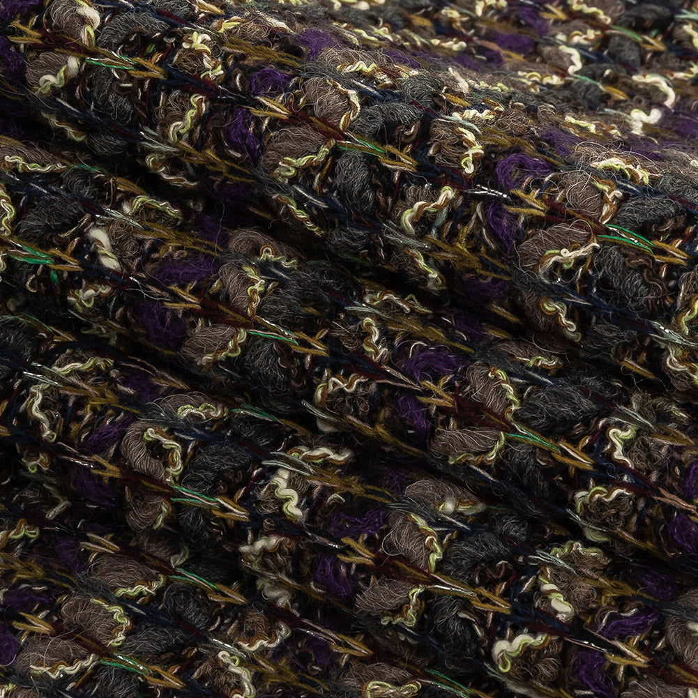 Charcoal, Purple, and Mustard Chunky Wool Knit with Metallic Silver Accents