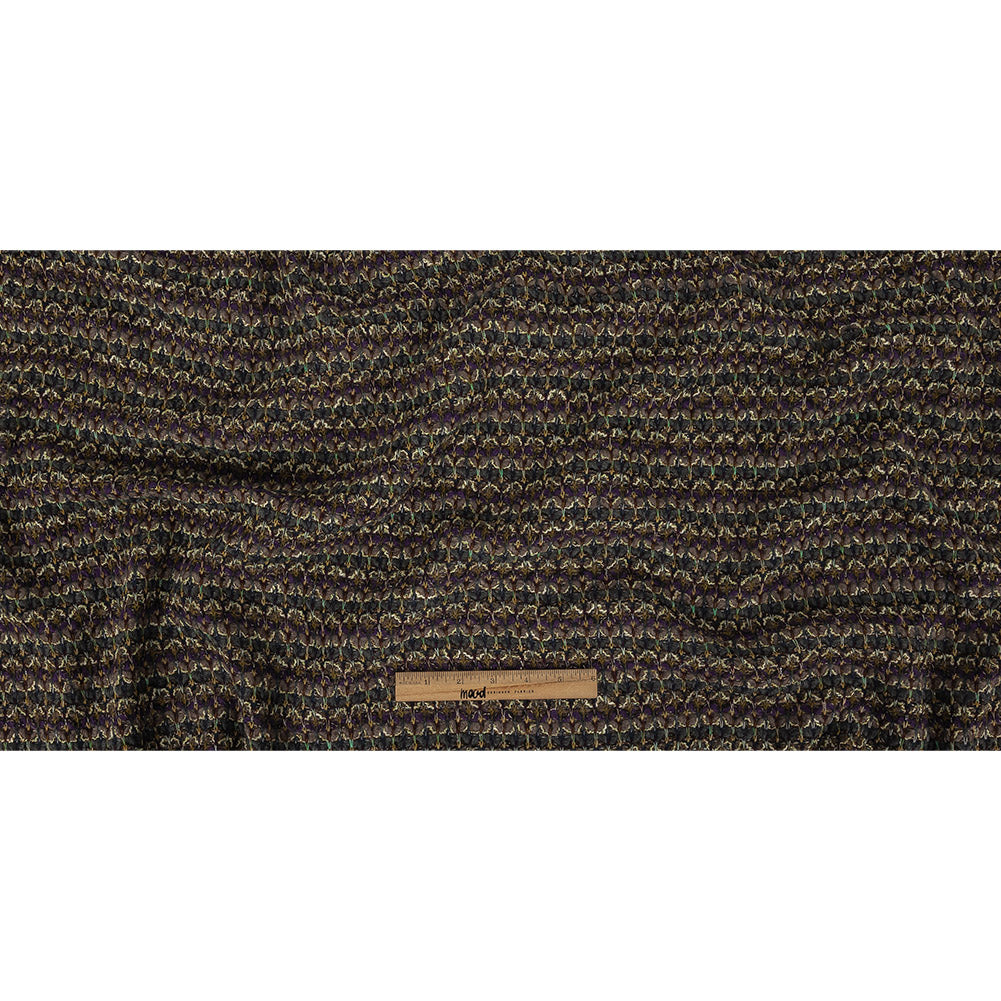 Charcoal, Purple, and Mustard Chunky Wool Knit with Metallic Silver Accents