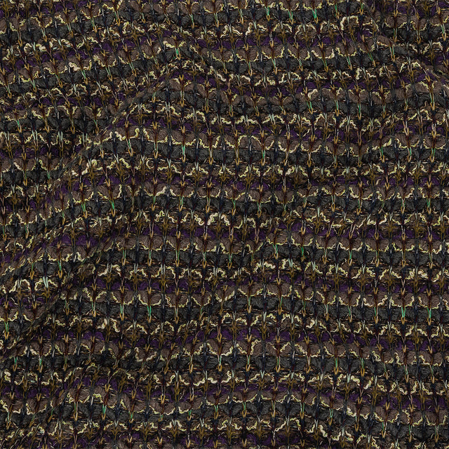 Charcoal, Purple, and Mustard Chunky Wool Knit with Metallic Silver Accents