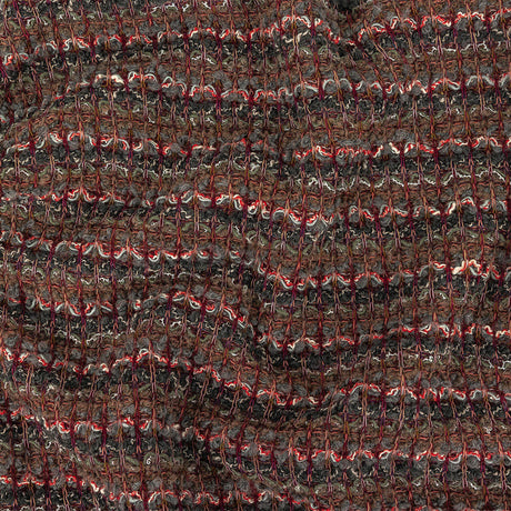 Dark Gull Gray, Golden Olive and Coral Stripes Boucled Wool Sweater Knit
