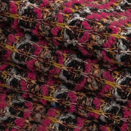 Italian Hot Pink, Gray and Mustard Stripes Wool Boucle Sweater Knit