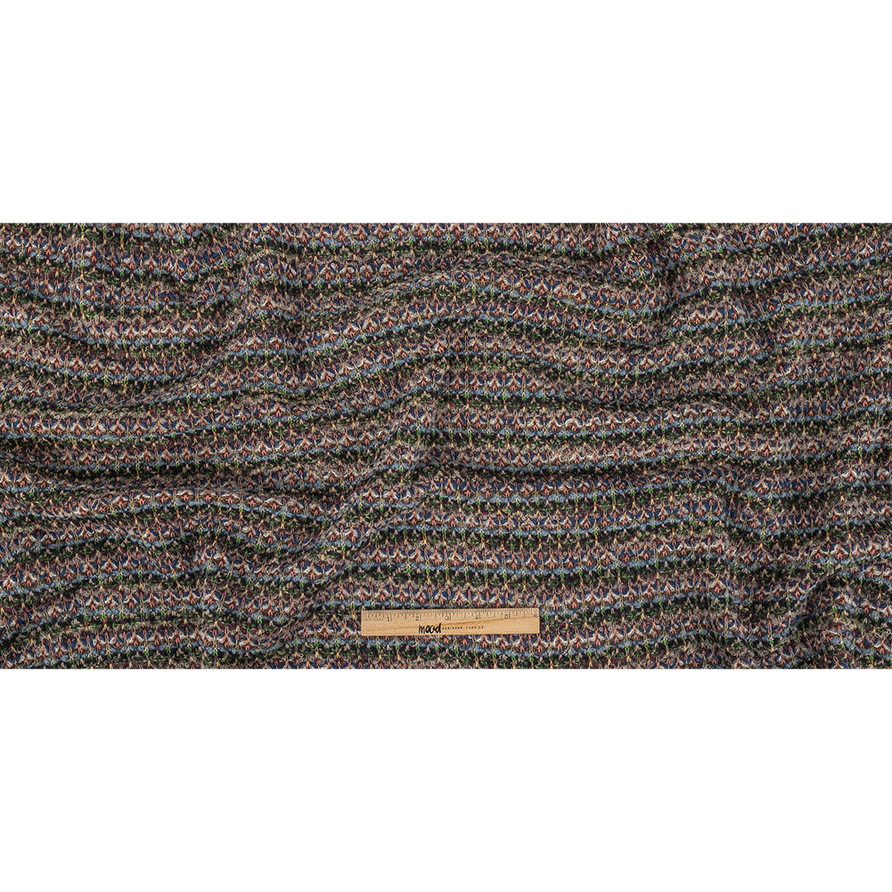 Italian Navy, Dusty Blue and Green Striped Boucle Wool Sweater Knit