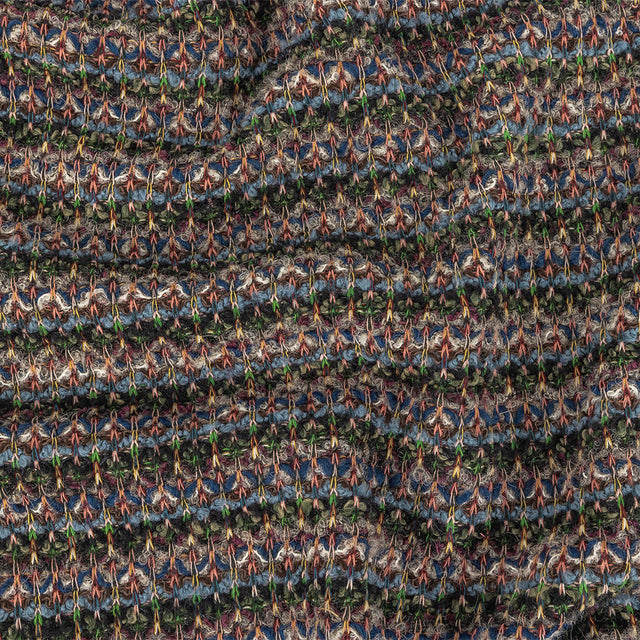 Italian Navy, Dusty Blue and Green Striped Boucle Wool Sweater Knit