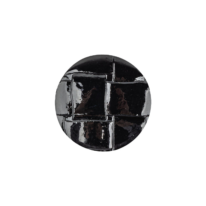 Italian Shiny Black Basketweave Embossed Faux Leather Button - 32L/20mm