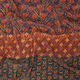 Famous NYC Designer Red, Orange, and Navy Floral Stripes Polyester Georgette