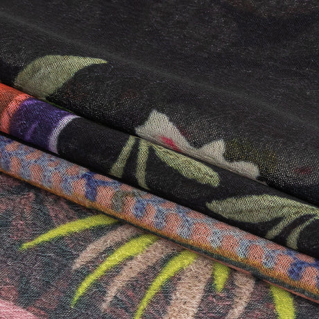 Famous NYC Designer Black, Pink, and Green Lovebirds and Florals Polyester Georgette Panel