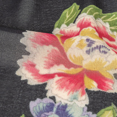 Famous NYC Designer Black, Pink, and Green Lovebirds and Florals Polyester Georgette Panel
