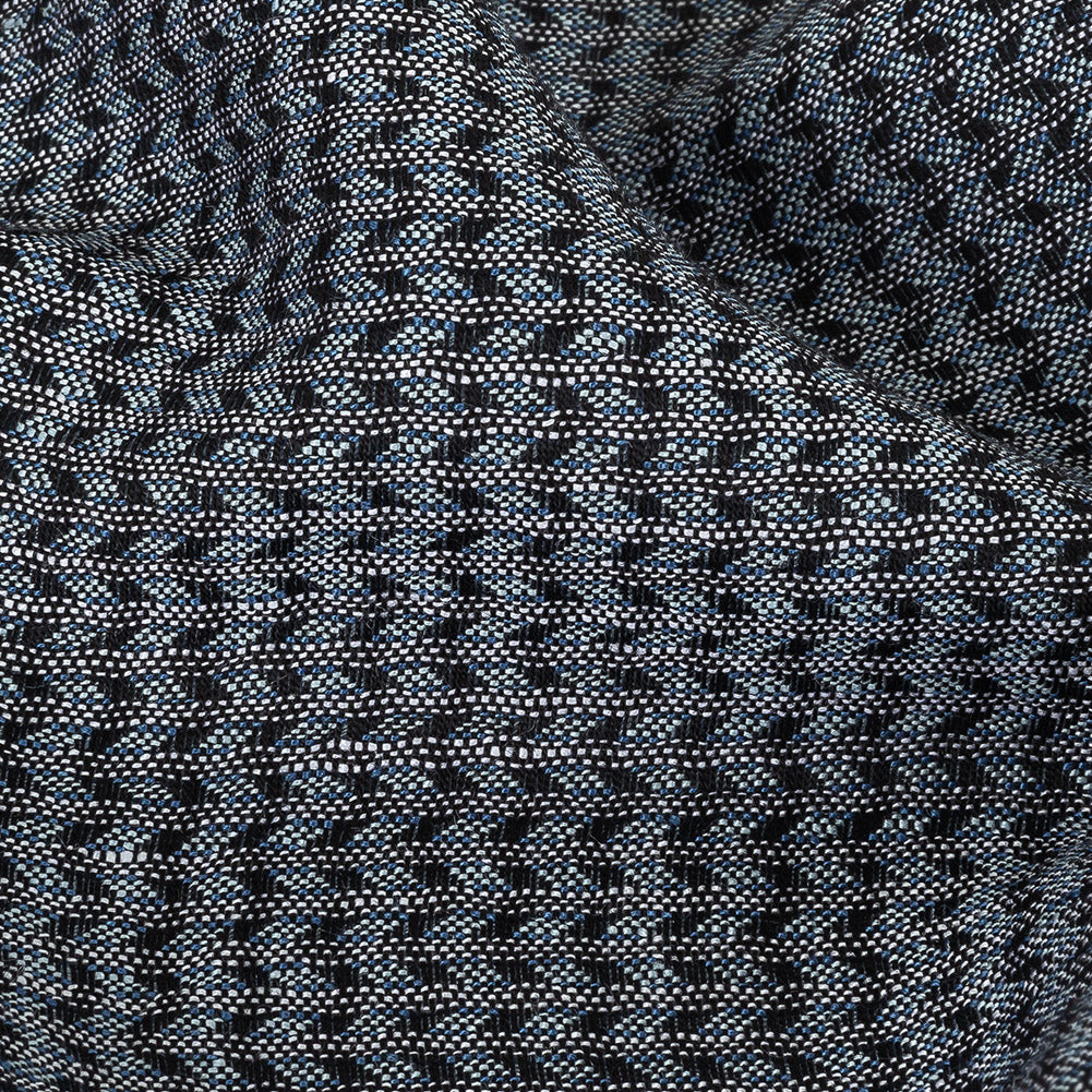 Italian Blue, Black, and White Chevrons Rayon Dobby Shirting