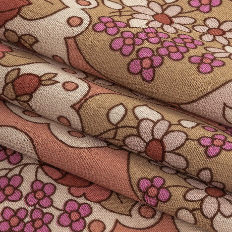 Italian Pink, Purple, and Cream Roses and Doilies Rayon Crepe