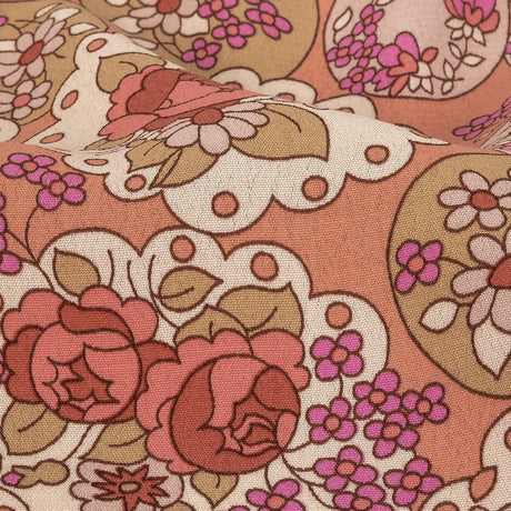 Italian Pink, Purple, and Cream Roses and Doilies Rayon Crepe
