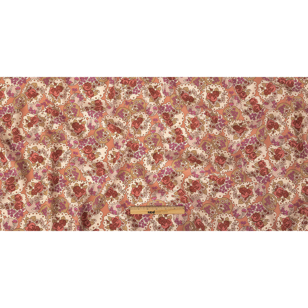 Italian Pink, Purple, and Cream Roses and Doilies Rayon Crepe