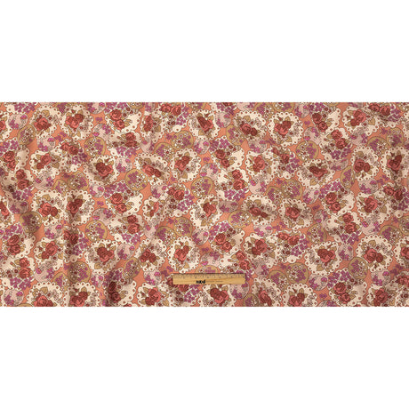 Italian Pink, Purple, and Cream Roses and Doilies Rayon Crepe